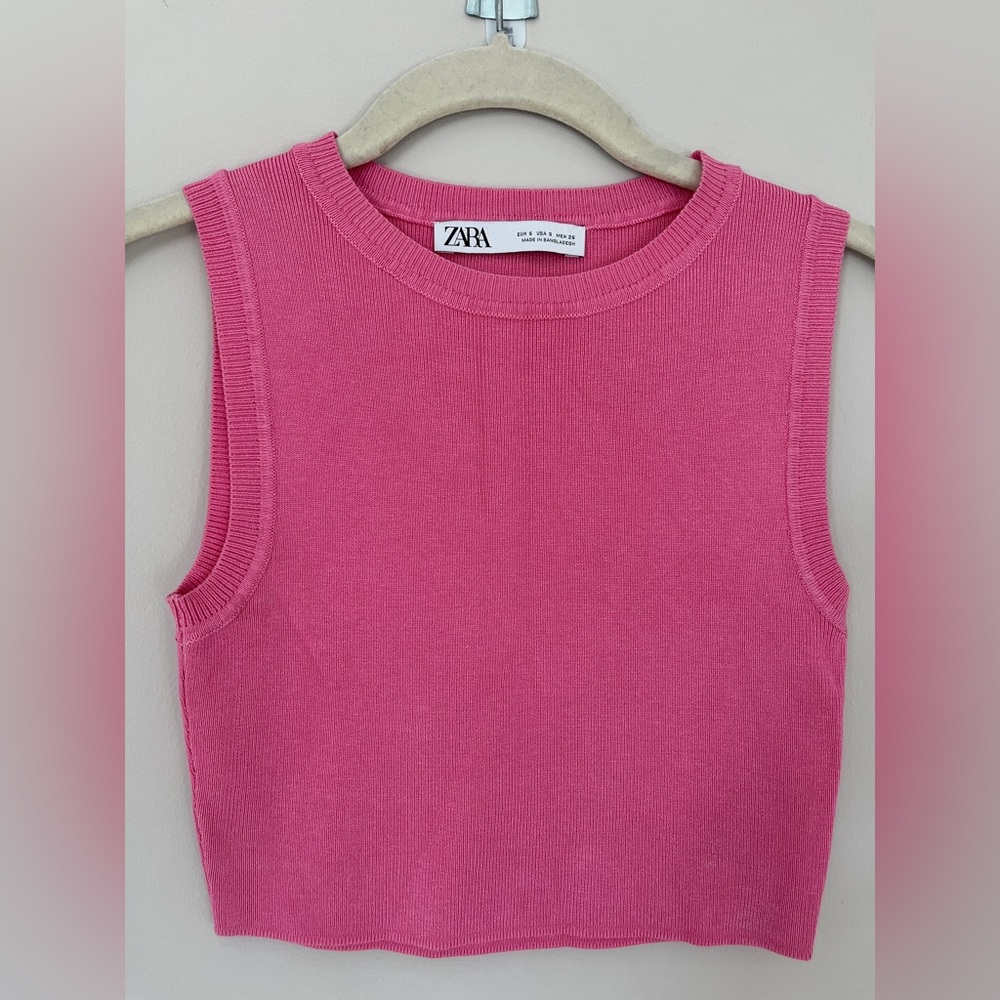 Zara Pink Sleeveless Knit Crop Top size S